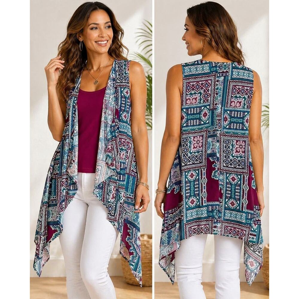 Iman Global Chic Layered Tank Top Small Boho Overlay Sleeveless NWT